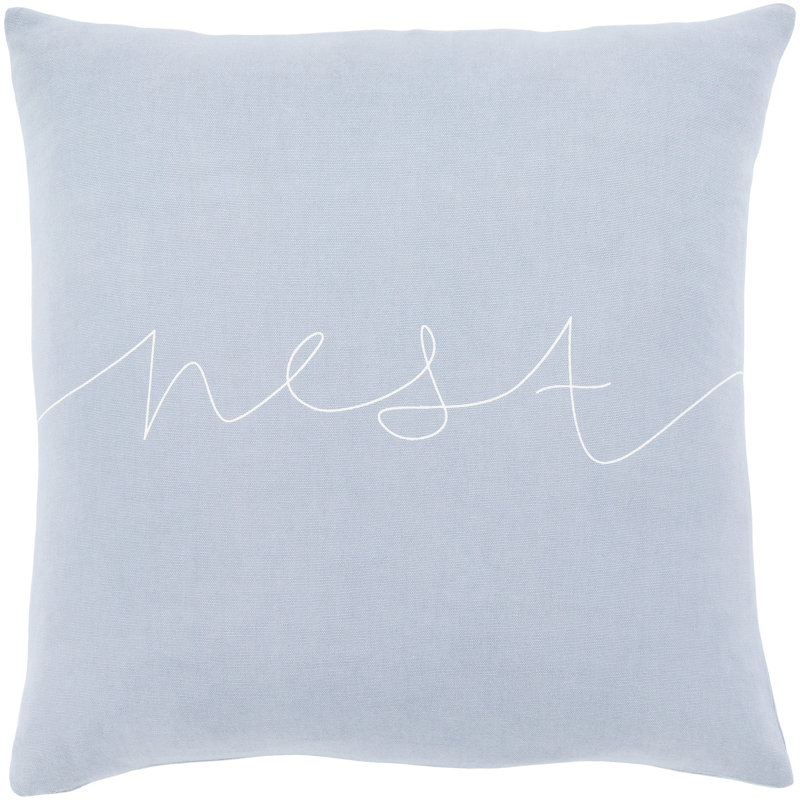 Motto Cotton Pillow Cover, Poly Fill, 22" x 22", Blue