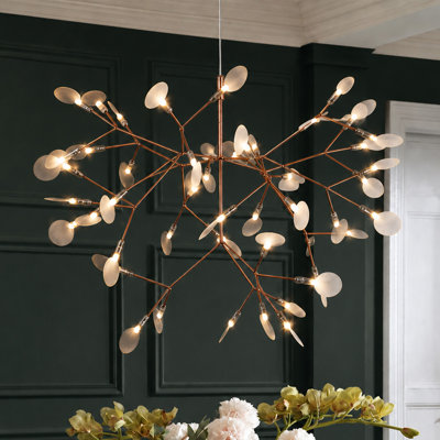 45-Light LED (3000K) Rose Gold Sputnik Chandelier, Stainless Steel Pendant with Adjustable Height, ETL Listed