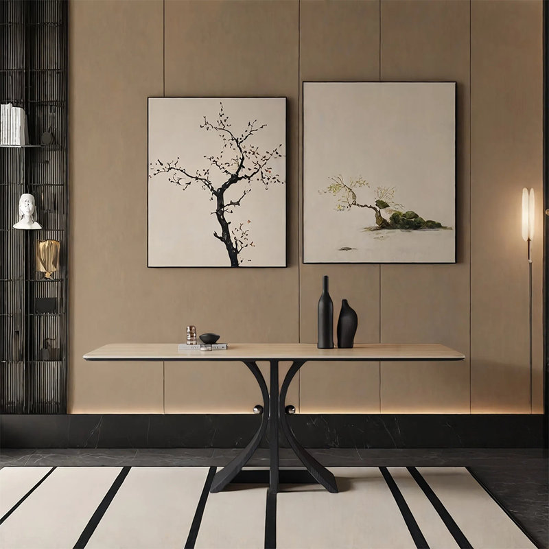Simple rectangular rock plate dining table, 29.52"H x 78.74"L x 31.49"W