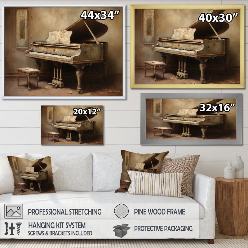 Piano Pianos Past - Piano Wall Art Living Room, Cadre flottant doré, 16" H x 32" W