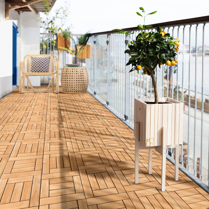 Paquet de 27 tuiles de plancher en bois de sapin emboîtables 12 po x 12 po, Bois naturel