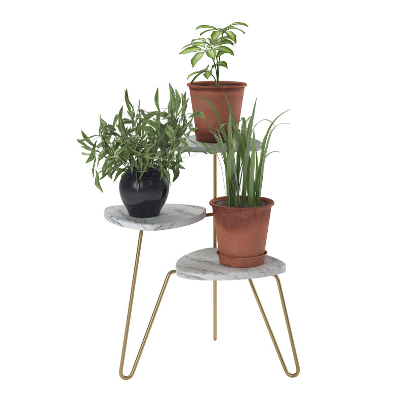 Styreman Plant Stand, White Marble/Gold
