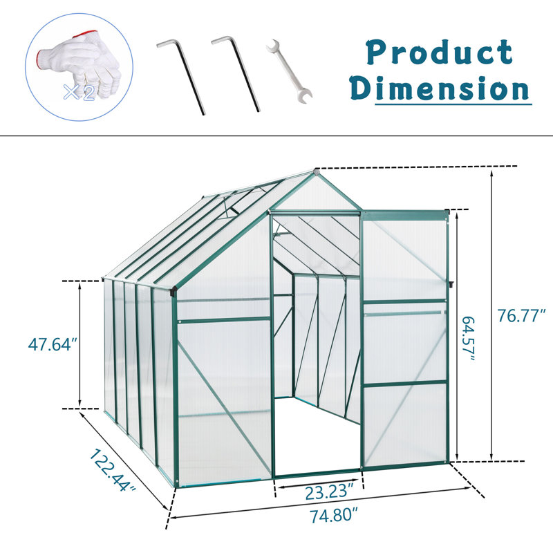 Serre en polycarbonate surélevée 6X10FT, H 6 pi x l 10 pi x P 6 pi, Vert