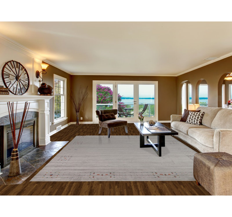 Silver Gray Striped Gabbeh Oriental Area Rug