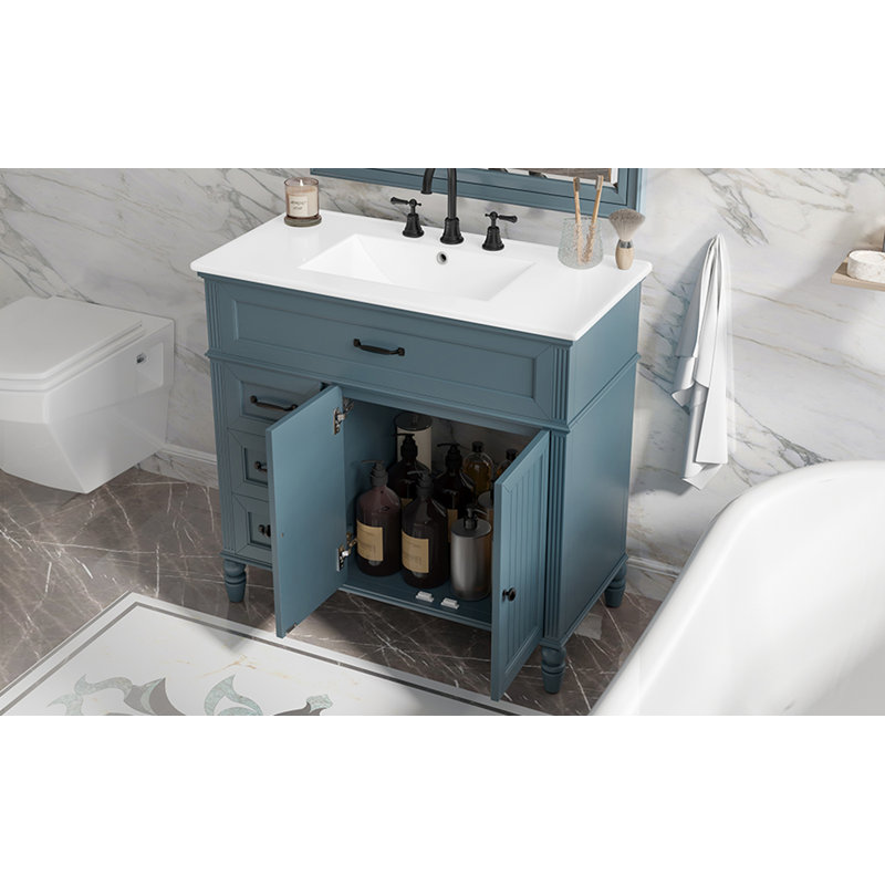 Meuble-lavabo avec tiroirs 36 po, 36 po avec lavabo, Bleu gris / noir