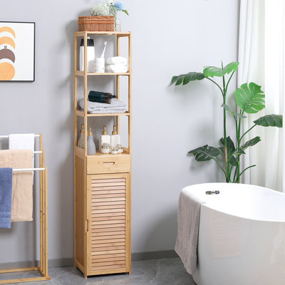 Tall Bathroom Storage Chest - Keeps Your Tidy Slim Linen Tower With Louvered Door Compact & Versatile