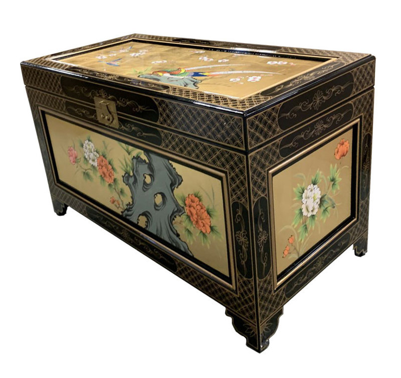Gold Leaf Bird and Flower Storage Chest