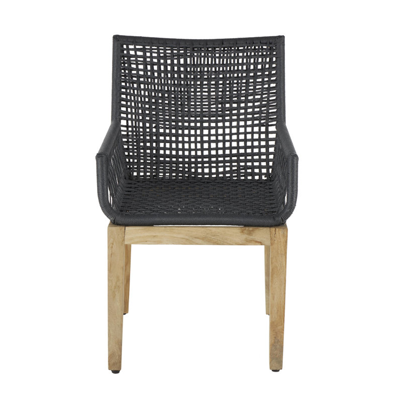 Peyden Jute Rope Handmade Woven Black Accent Chair with Wooden Legs, Brown