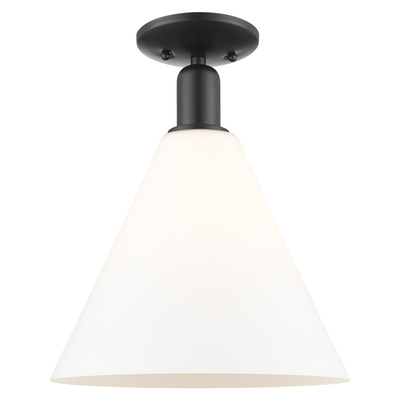Plafonnier semi-encastré 1 lumière Arcadia - Berkshire Glass, Noir mat, H 14,5 po x l 12 po x P 12 po, Blanc mat