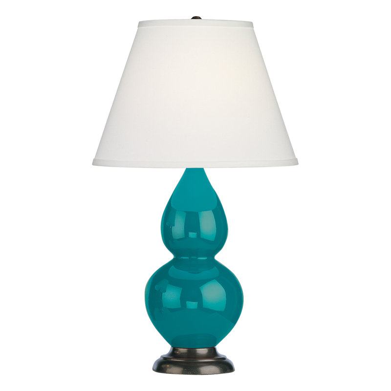 Gourd Table Lamp, Peacock and  Bronze Base