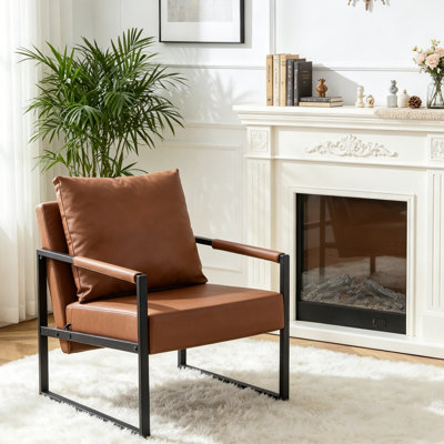 Leather Armchair Accent Chair Dining Chair With Metal Frame