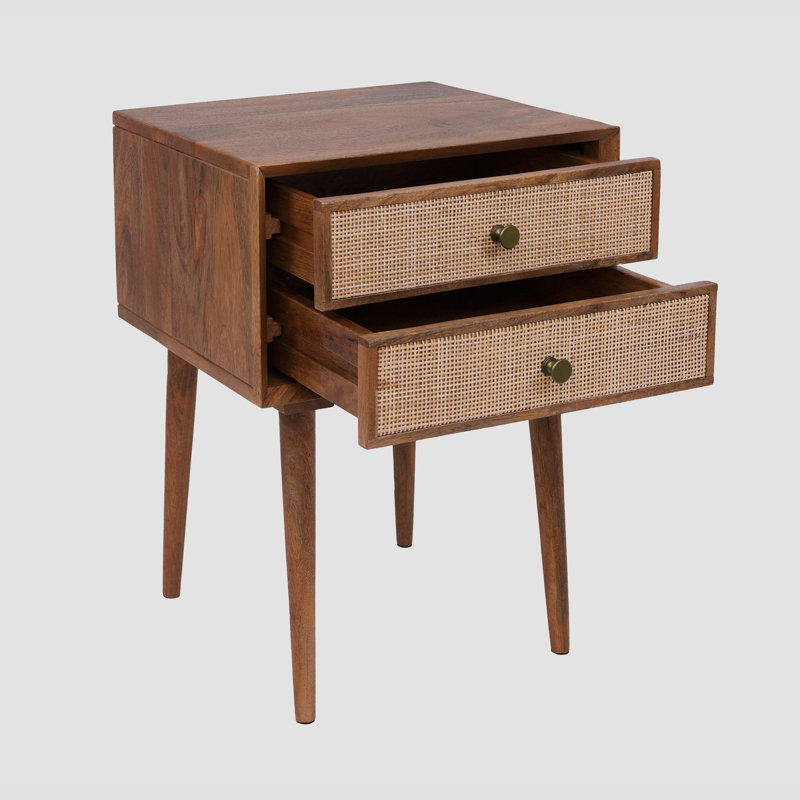 Table de chevet en bois massif l 18 po Bennett avec 2 tiroirs à canne Bennett