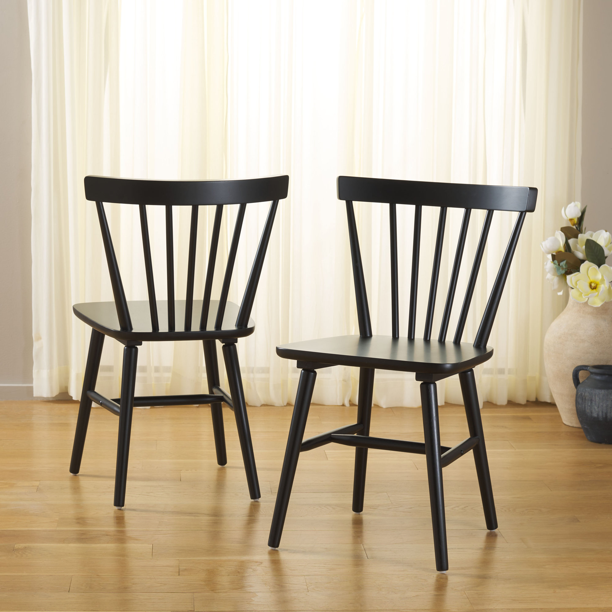 Antoya Solid Wood Dining Chair, Matte Black