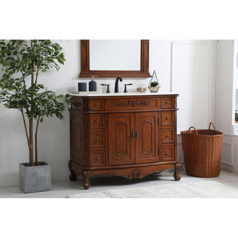 Ensemble de meuble-lavabo simple 42 po Lunette, Teck, Blanc Ivoire