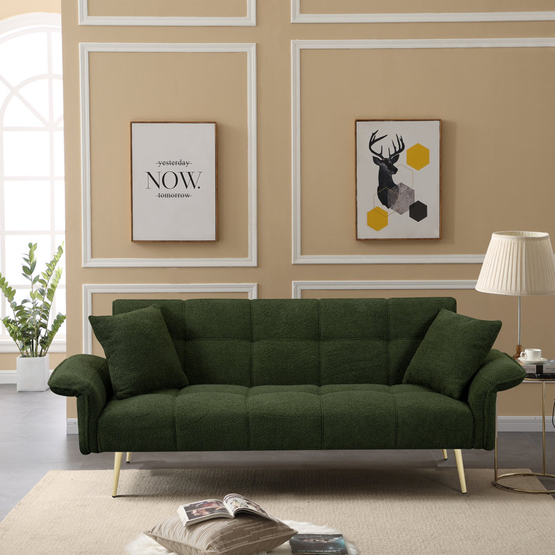 Futon-lit 70,1 po, canapé-lit double convertible avec accoudoirs rabattables, 31.49" H x 70" W x 31.1" D, Green