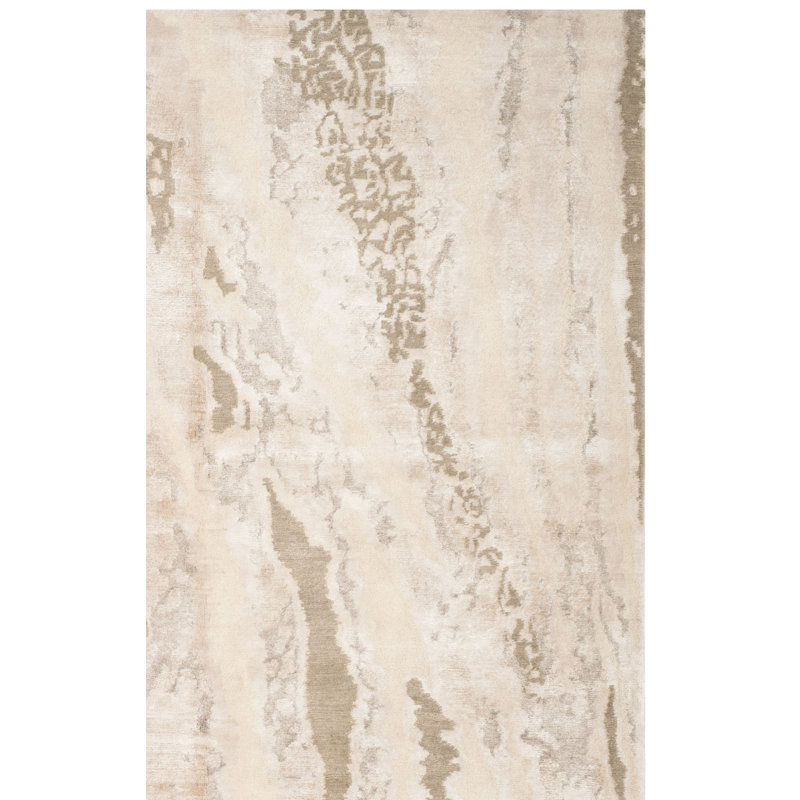 Tapis abstrait en coton, lin, viscose et laine noué à la main Centennial, Rectangle de 10 pi x 14 pi