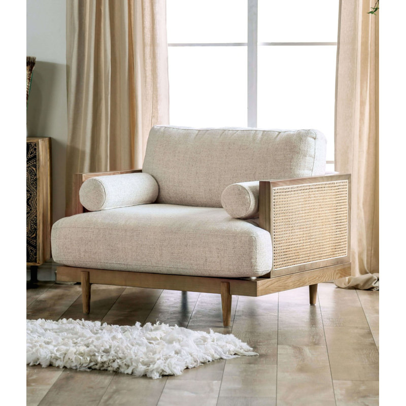Salon de style Mid-Century moderne 1pc avec traversin de côté et pieds fuselés en bois avec dossier réversible beige et chêne clair