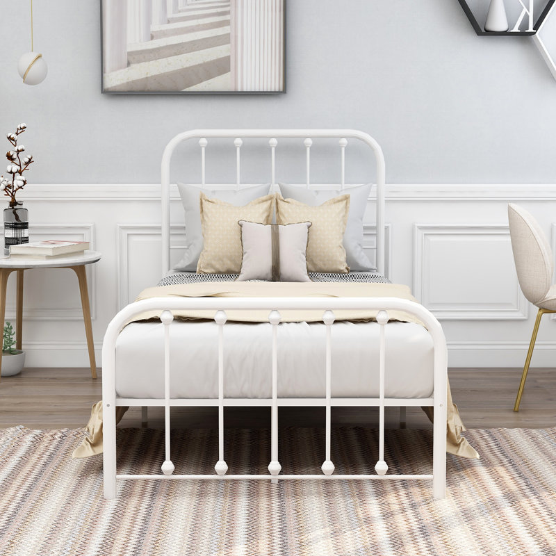 Nayala Metal Spindle Bed, White, Twin
