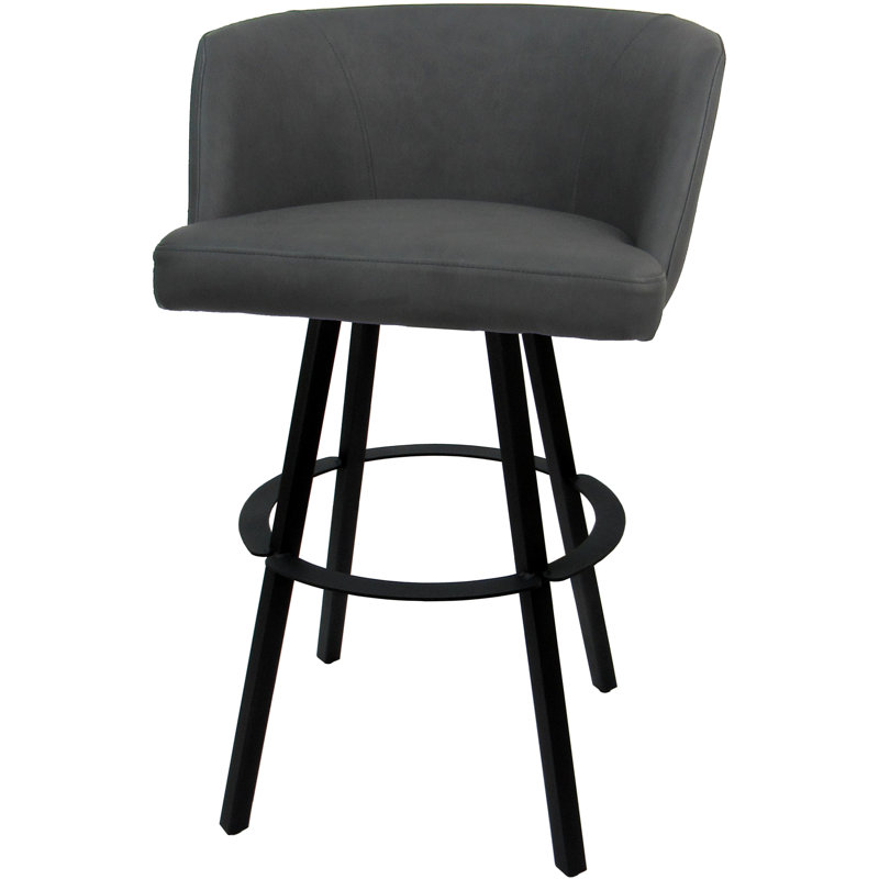 Tabouret de bar pivotant en métal Karimah, Vinyle noir, Platine