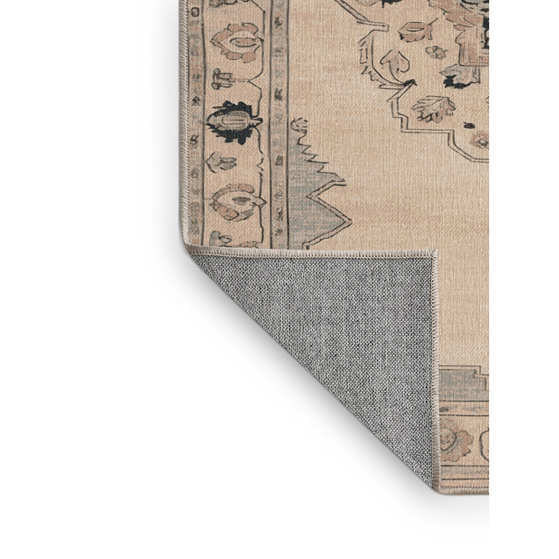 Tapis beige lavable à la machine Afyon, Rond 5 pi