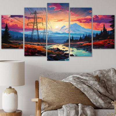 Power Lines Ethereal Connections I - Power Lines Canvas Art Print - 5 Panels
