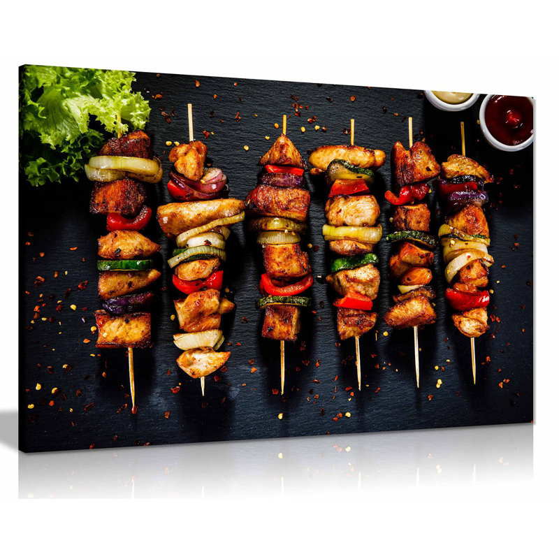Chicken Skewer Kebab Grill Turkish Restaurant Kabob Food - Wrapped Canvas Print, 41cm H x 61cm W