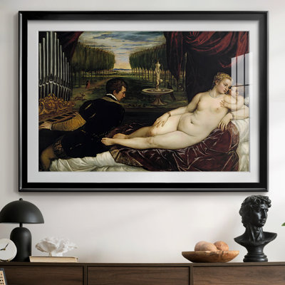 Venus with an Organist and Cupid-Titian-Framed Print with Mat and glass-c. 1555