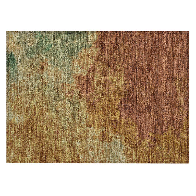 Paprika and Green Washable Rectangular Indoor/Outdoor Rug