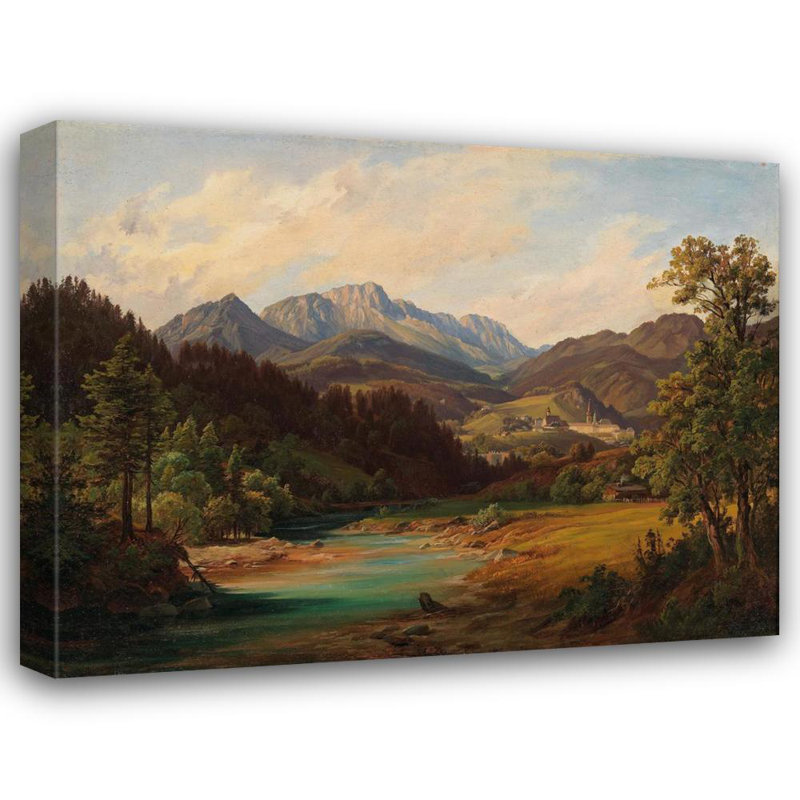 "Paysage avec monastère" par Anton Schiffer - Toile tendue avec châssis, H 24 po x l 17 po