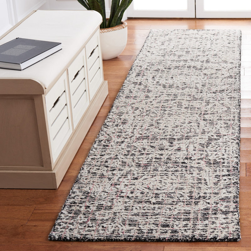 Caniah Hand Tufted Wool/Viscose/Cotton Floral Rug in Black/Ivory, Runner 2'3" x 9'