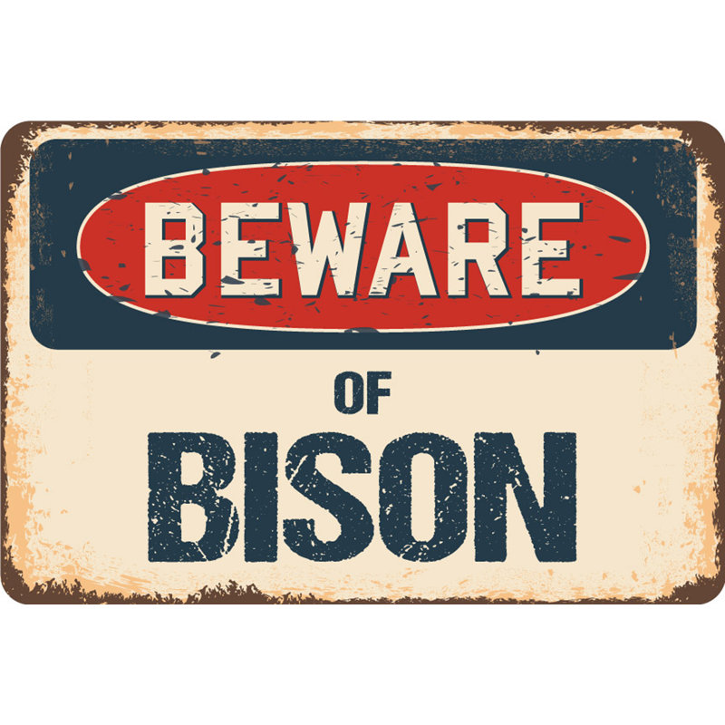 Panneau rustique «Arche Beware Of Bison», H 5 po x l 7 po x P 0,1 po