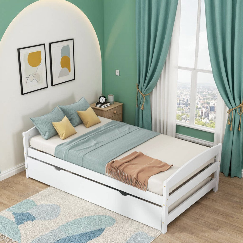 Lit plateforme gris élégant avec lit gigogne - Un charme peu encombrant pour les chambres de rêve, Blanc