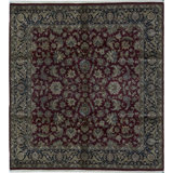 Hand-Knotted High-Quality Red and Black Square Area Rug