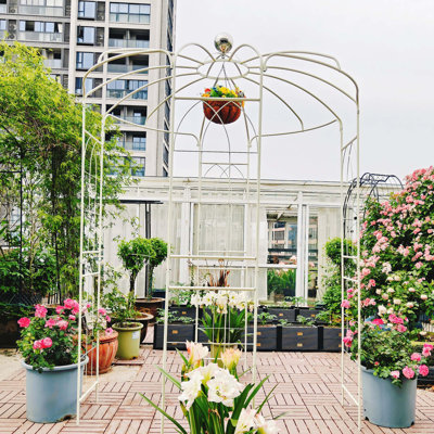 Metal Garden Arch Iron Garden Arbors Gazebo Dia 81.3'' x 114.2'' High Birdcage Shape Pergola Pavilion for Wedding Ceremony