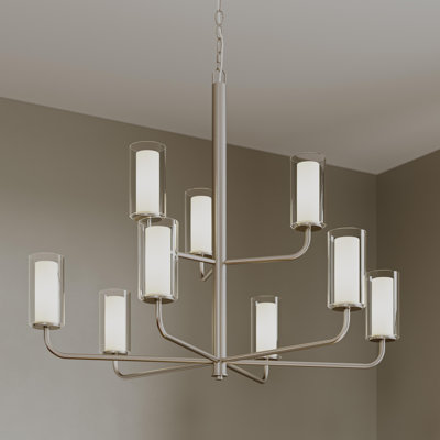 Mack Nine-Light Two-Tier Chandelier with Layered Glass Shades