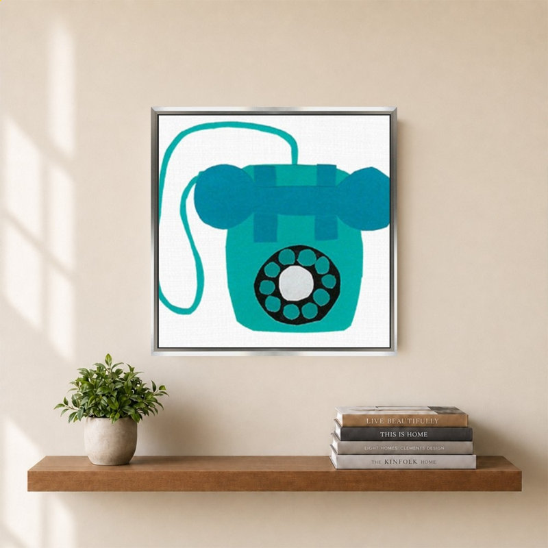 «Retro Téléphone Blue» par Jen Bucheli - Impression sur toile, H 34 po x l 34 po, Argent