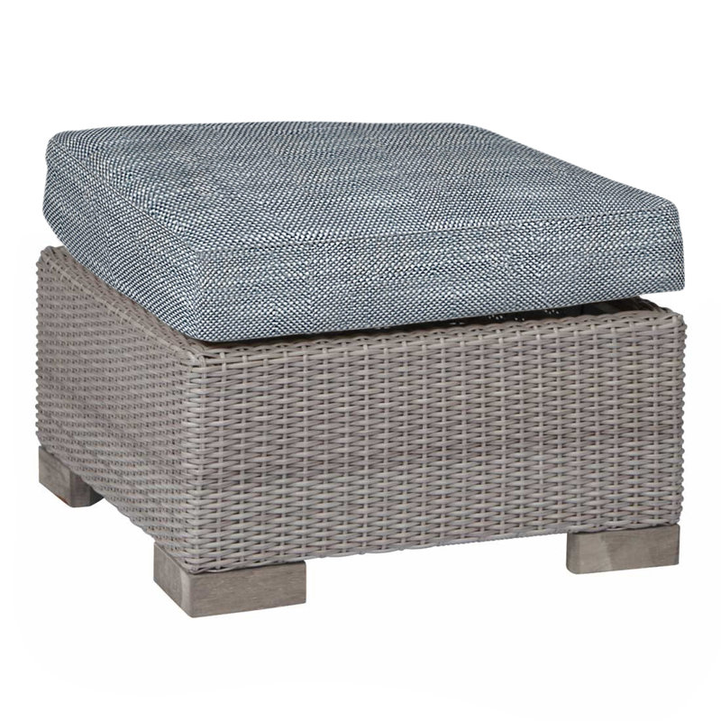 Club Outdoor Ottoman with Cushion, No Welt, Rollo Chambray, Oyster