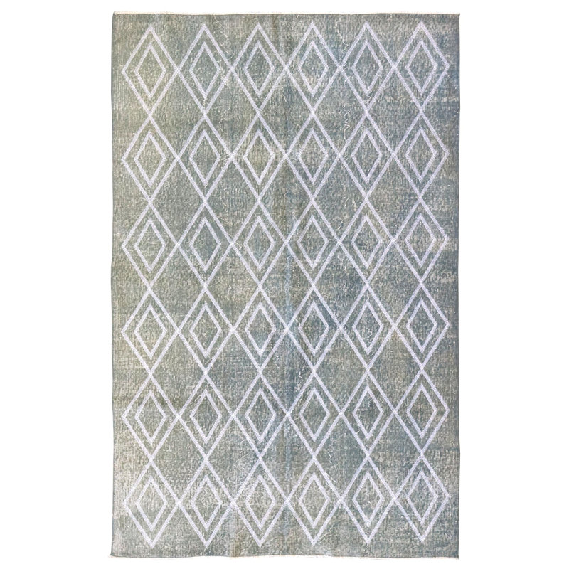 Tapis unique vert / pistache / argent 5 pi 3 po x 8 pi 2 po 1910s