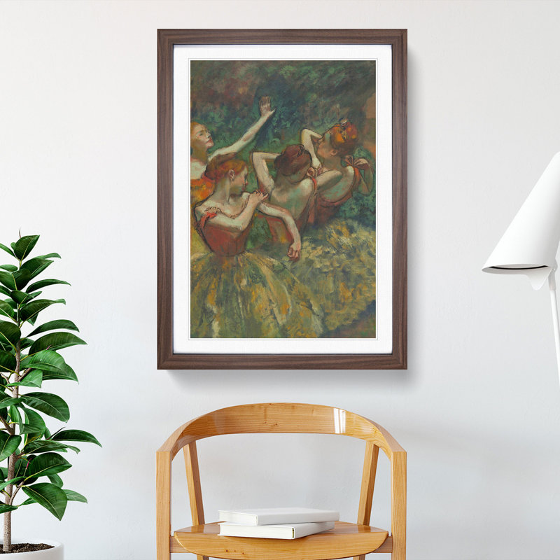 Four Ballet Ballerina Dancers Vol.2 by Edgar Degas - Picture Frame Painting, Walnut, 65cm H x 48cm W x 2cm D