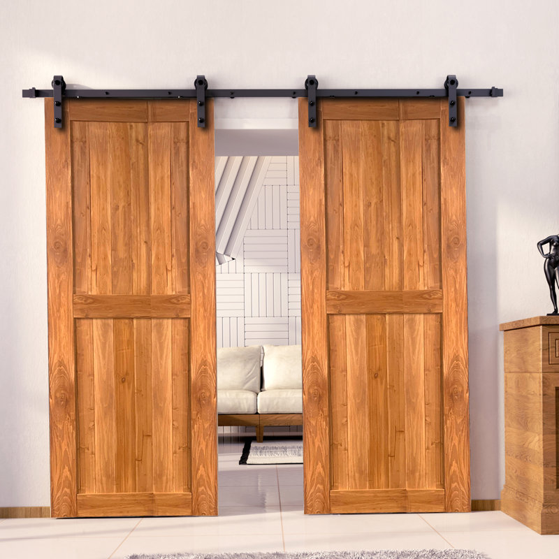 Porte en bois de pin non assemblé H Design avec quincaillerie d'installation rustique noire à deux portes, 34 po x 84 po