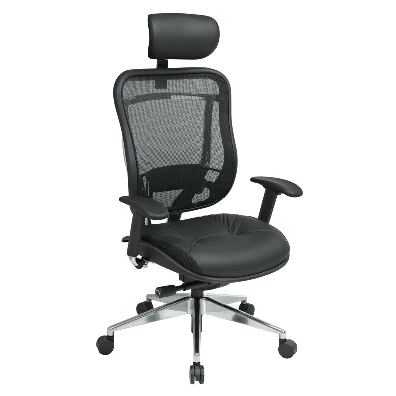 Chaise de travail SPACE, Cuir fleur, Accoudoirs réglables