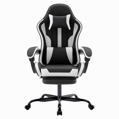 Chaise de jeu, chaise d'ordinateur ergonomique avec repose-pieds et support lombaire, chaise de jeu réglable en hauteur avec siège pivotant à 360 ° et appui-tête et pour bureau ou jeu