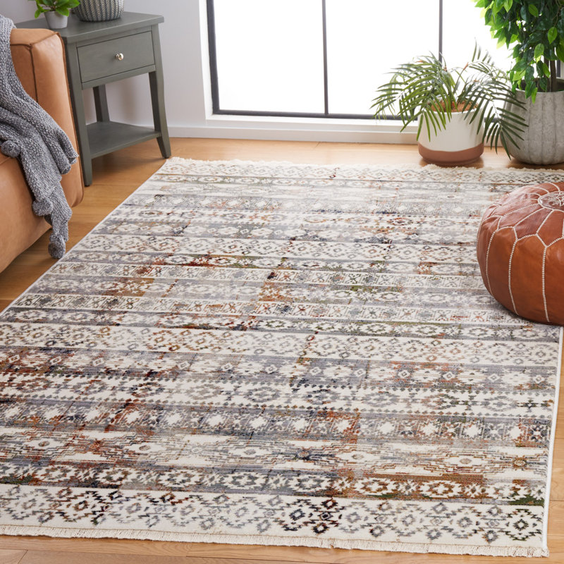 Tapis persan rétro ivoire / rouille 660, Rectangle 5 pi 3 po x 7 pi 7 po