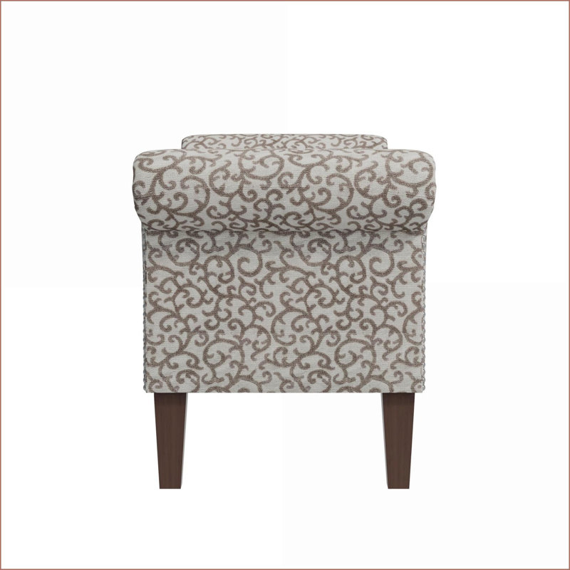 Repose-pieds avec rangement, tissu floral traditionnel | Chambre à coucher / salon / vestibule | Noyer brun | Bois d'ingénierie
