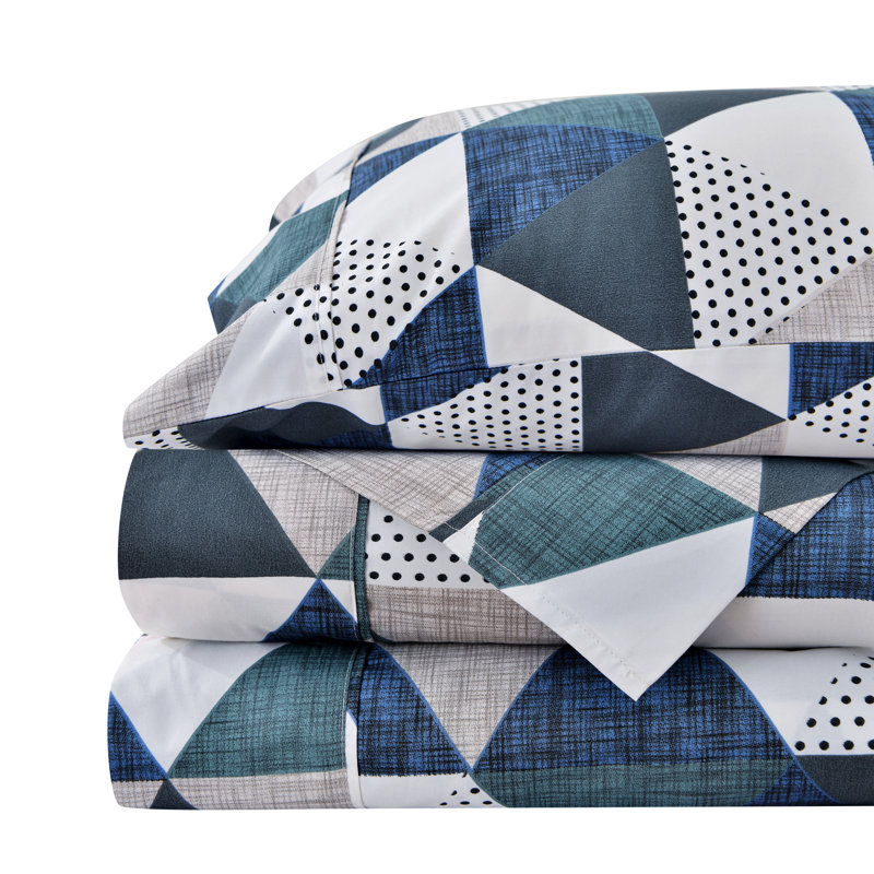 Twin Black and Blue Geometric Microfiber Sheet Set