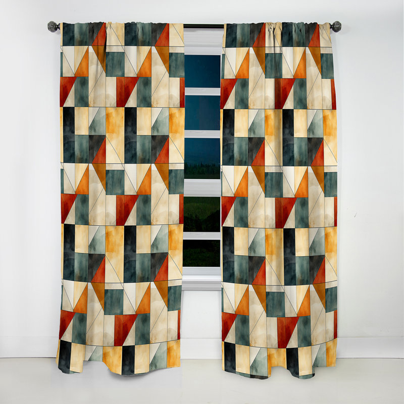 Rideau occultant géométrique en mosaïque naturelle gris et beige II - 1 panneaux, L 52 po x L 108 po