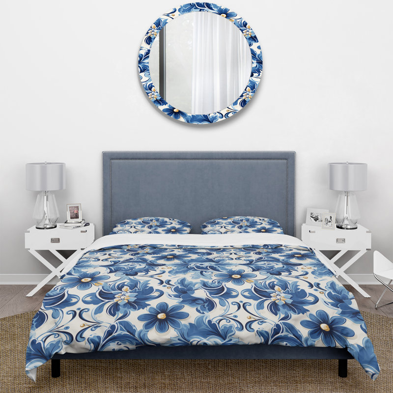 Literie de fleurs de tuiles bleues méditerranéennes, Housse de couette simple + 1 taie décorative stan