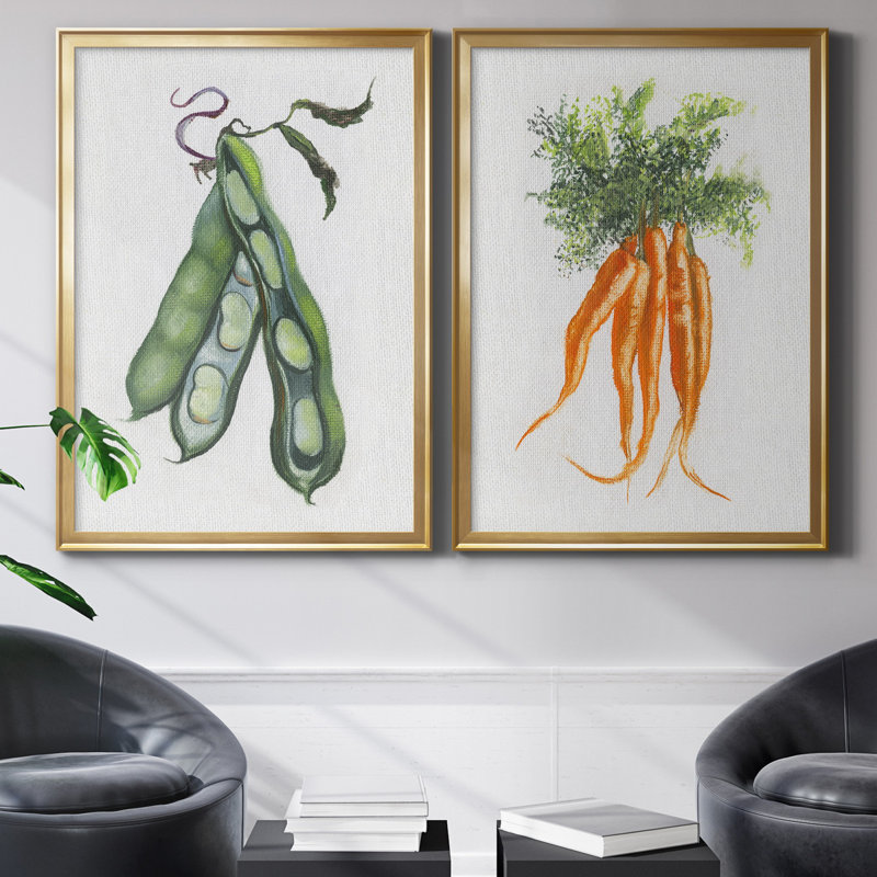 «Garden Fresh Peas», ensemble de 2 reproductions d'art, Pas de tapis, Toile encadrée dorée, H 18,5 po x l 49 po x P 1,5 po