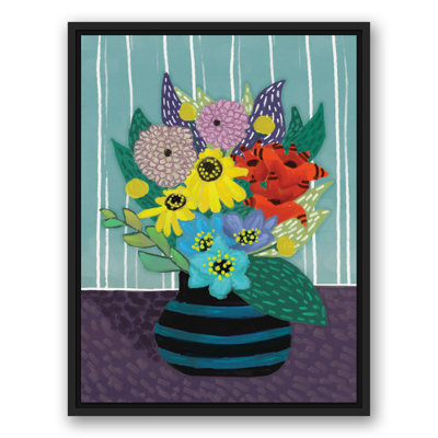 Fleurs dans un vase rayé - reproduction d'art sur toile
