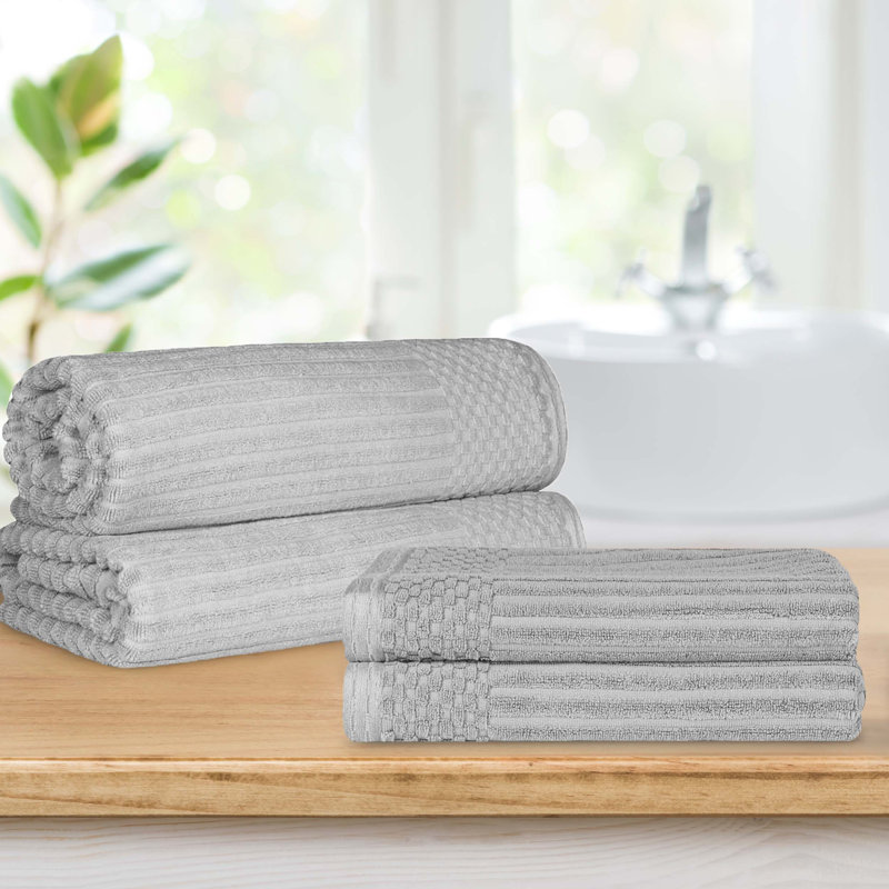 Ribbed Cotton Absorbent Heavy Weight 2 Pc Bath Sheet and 2 Pc Bath Towel Set, Silver